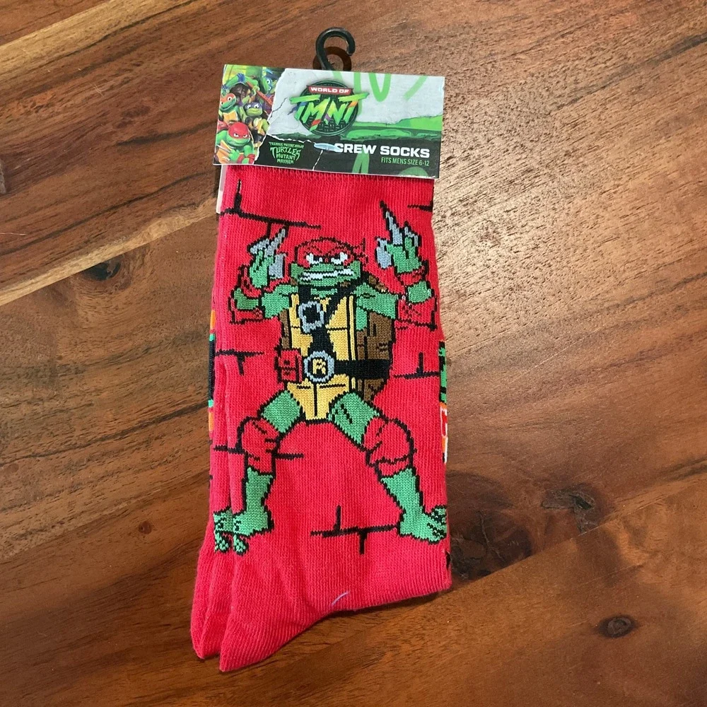NEW‎ Nickelodeon TMNT Raphael Red Crew Socks Mens 6-12 90s Retro Cartoon 6 12